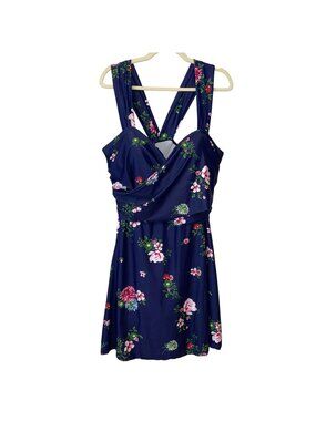 NWT Cocopear Womens Swim Dress 6XL Navy Blue Floral Print With Built-In Bra
